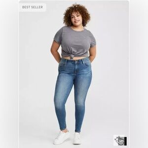 Torrid Bombshell Skinny Premium Stretch High Rise Extra Short Blue Jeans Sz 16
